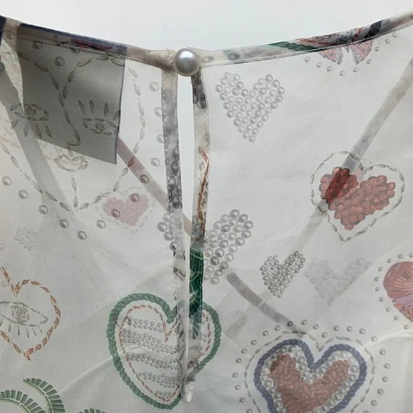 Farm Rio size medium dress semi sheer hearts puff sleeve pineapple mini party - Picture 11 of 12